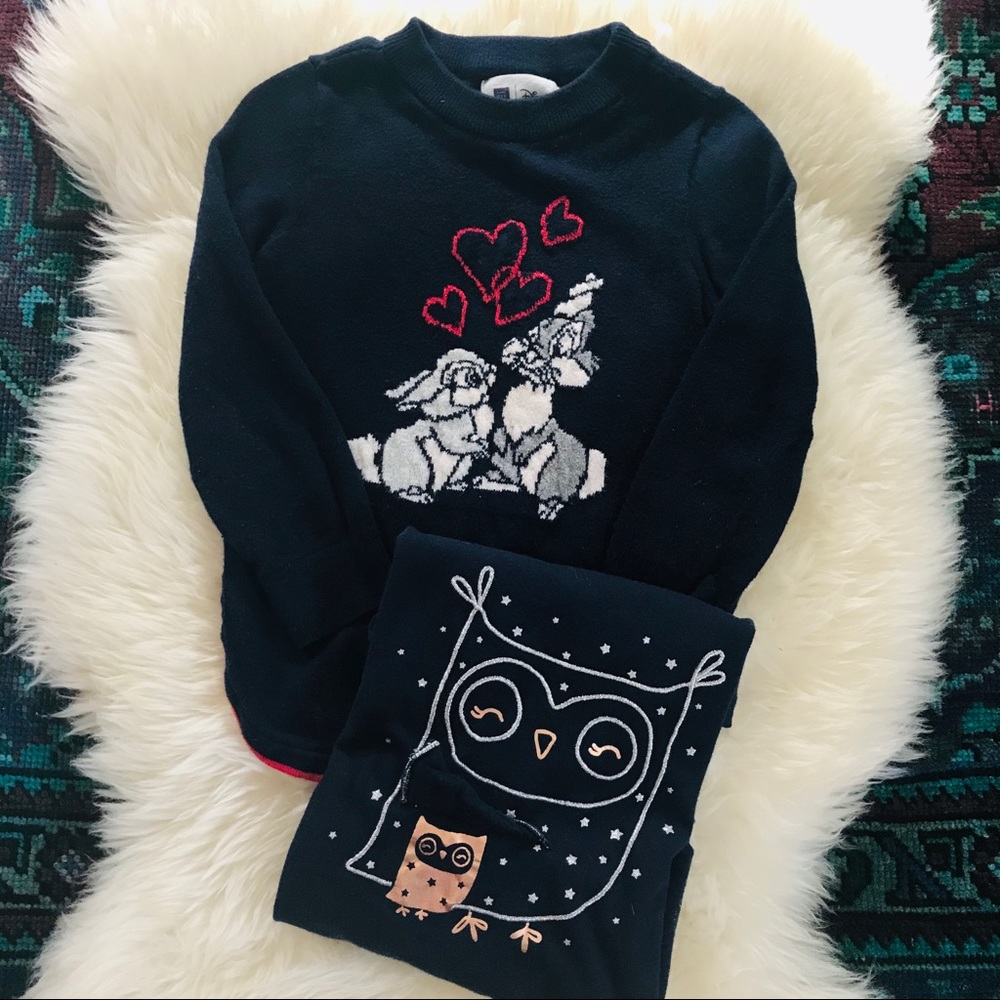 (2) Baby GAP Disney Valentine’s Sweater Owl Shirt